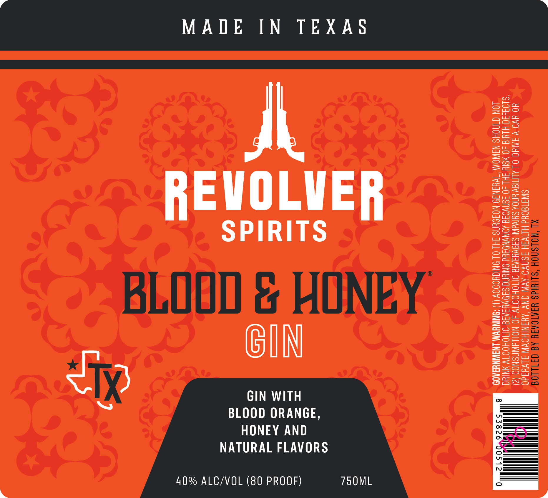 TABC label artwork for Revolver Spirits Blood & Honey Gin
