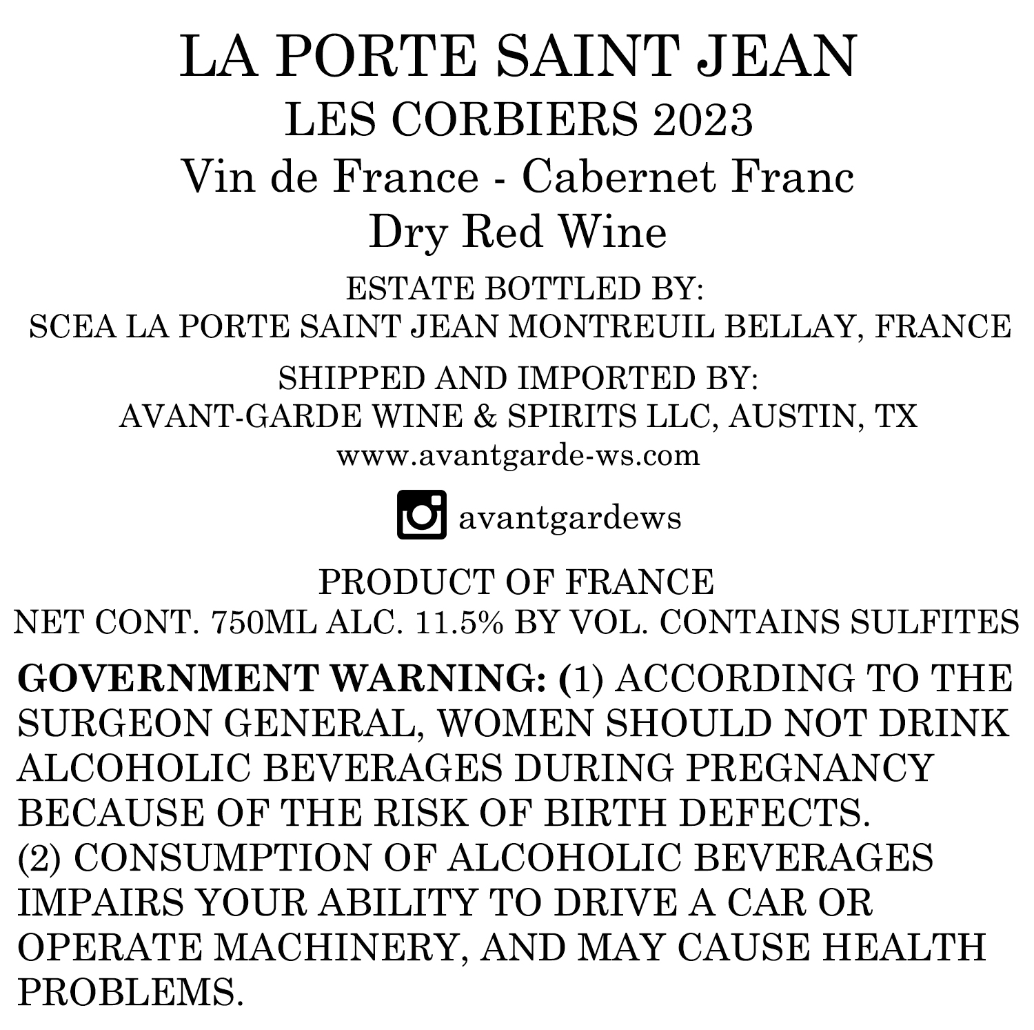 TABC label artwork for La Porte Saint Jean Les Corbiers Vin De France