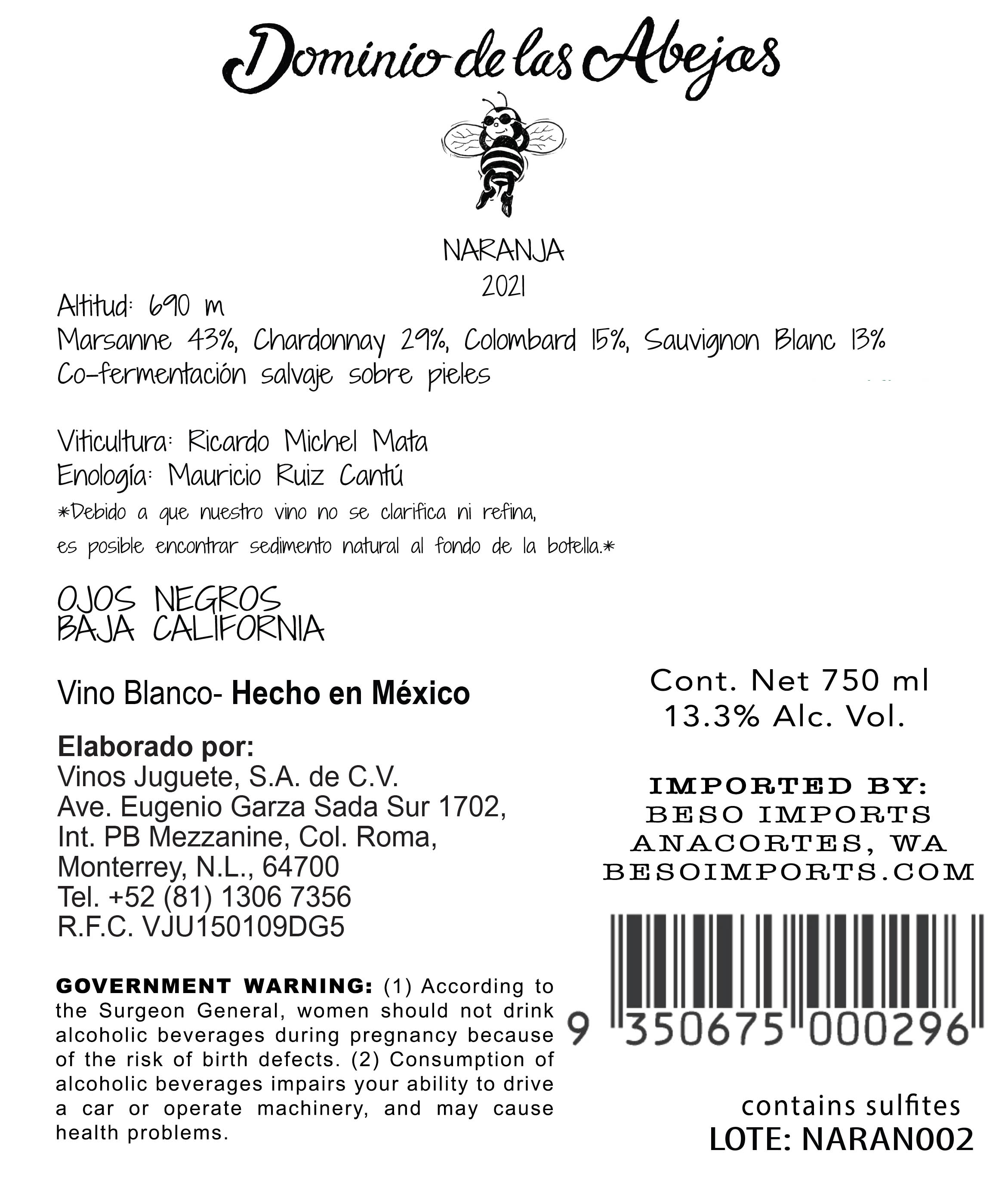 TABC label artwork for Dominio de las Abeja Naranja