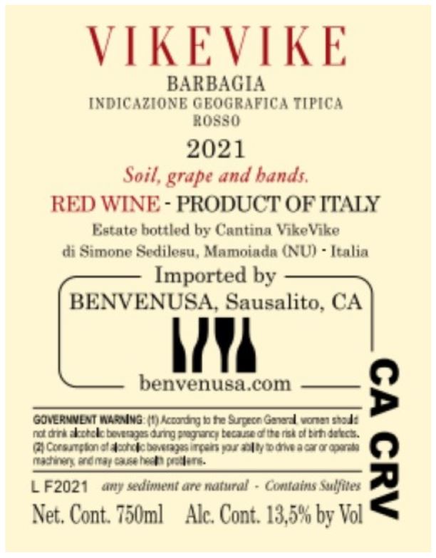 TABC label artwork for VIKEVIKE GHIRADA FITTILOGHE BARBAGIA