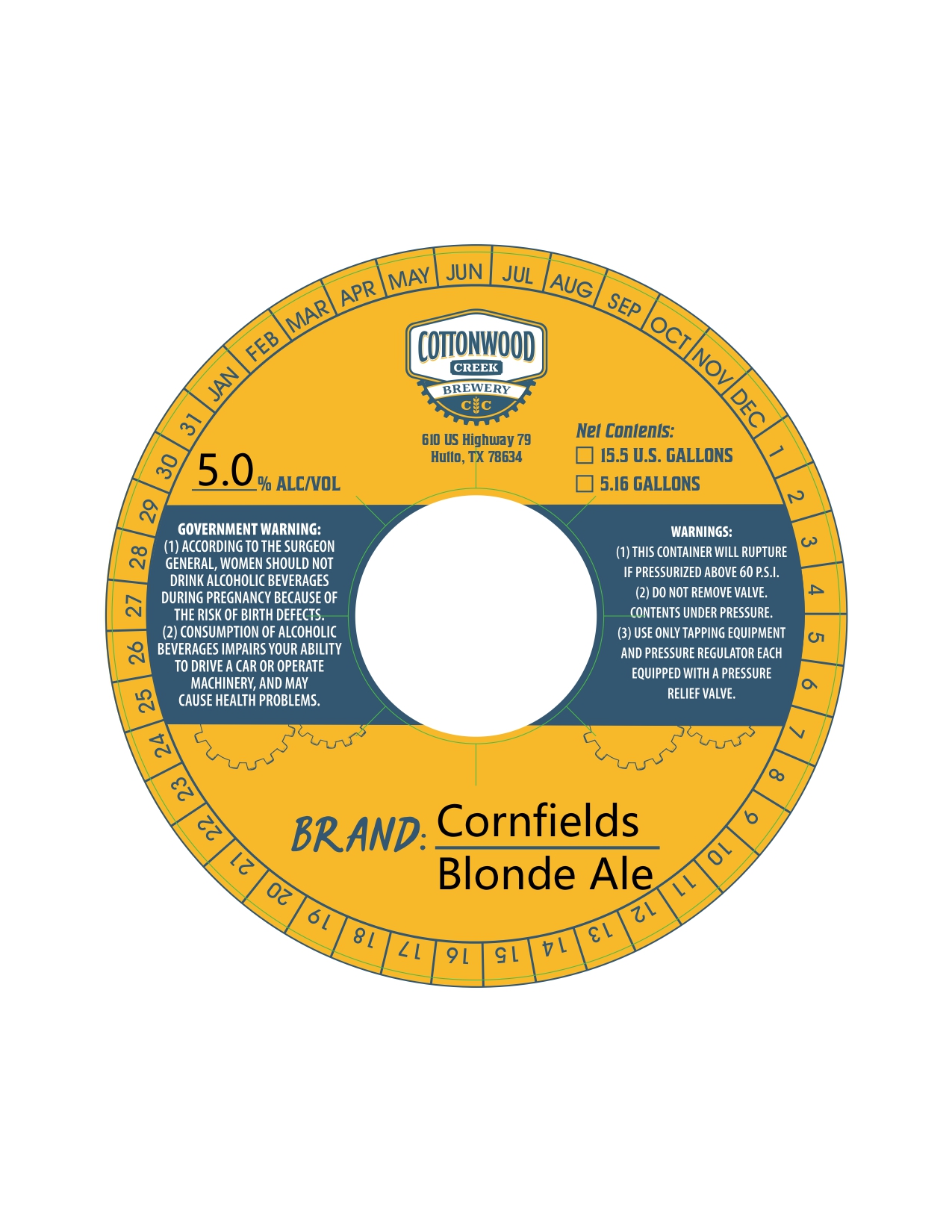 TABC label artwork for Cornfields Blonde Ale