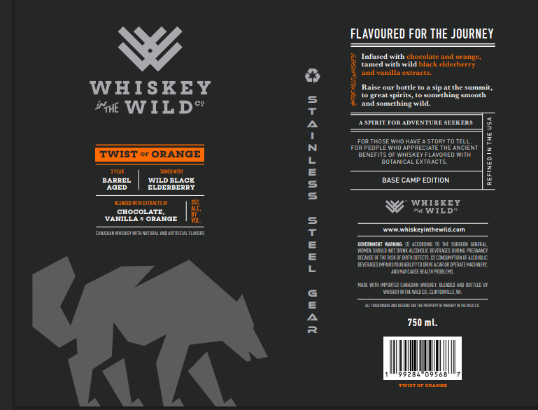 TABC label artwork for Whiskey In The Wild Co Twist of Orange Base Camp Edition