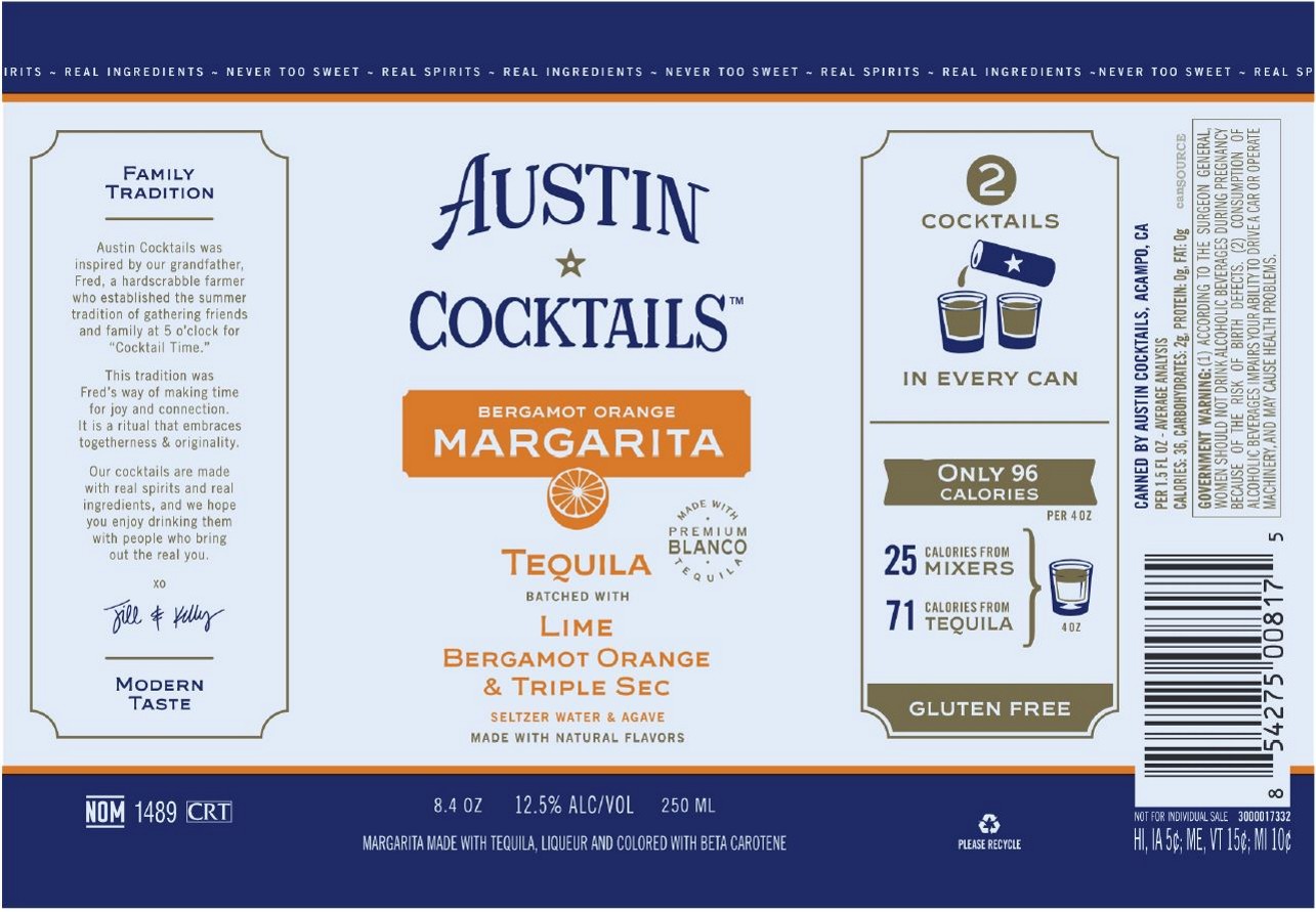 TABC label artwork for Austin Cocktails Bergamot Orange Margarita