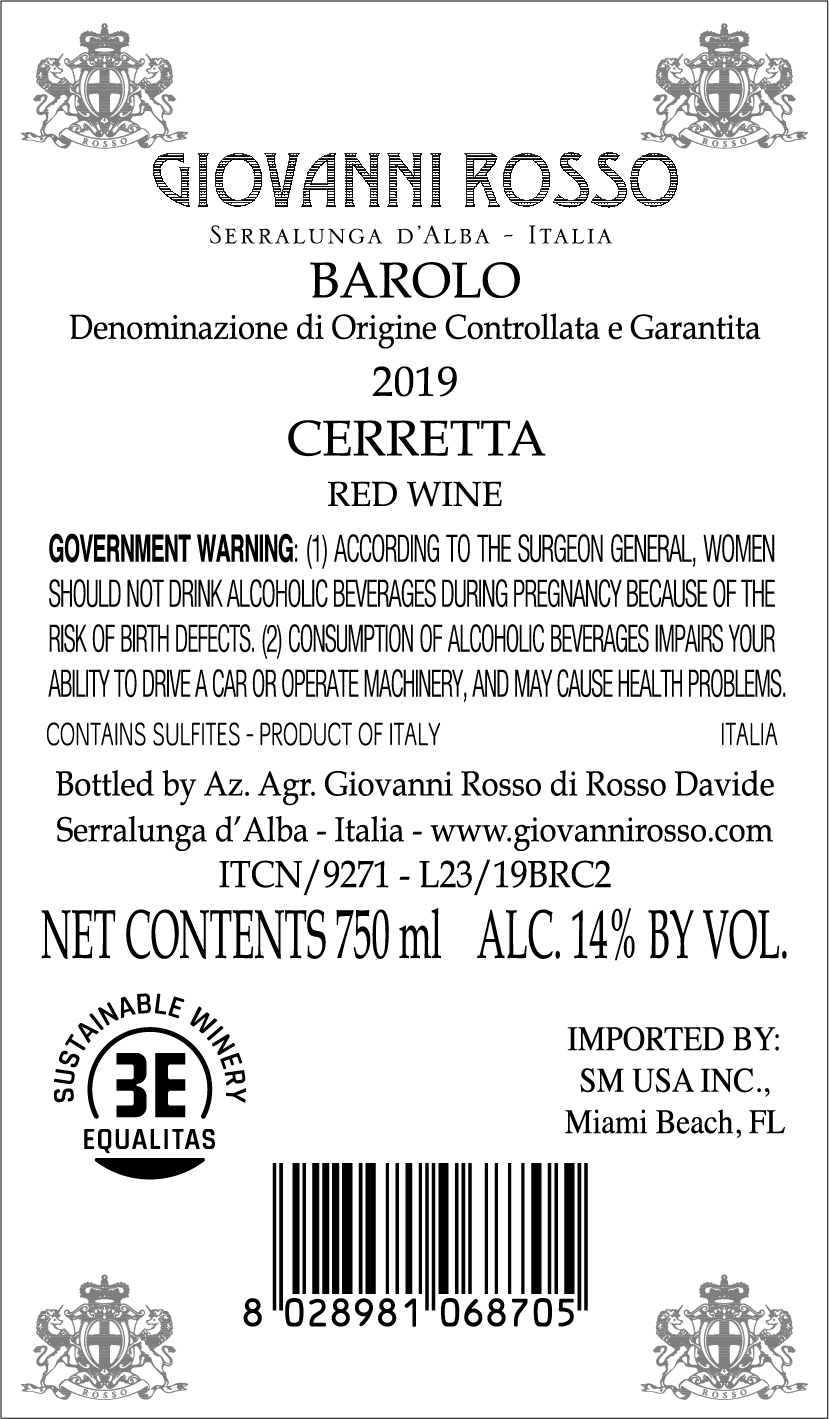 TABC label artwork for Giovanni Rosso Barolo Cerretta