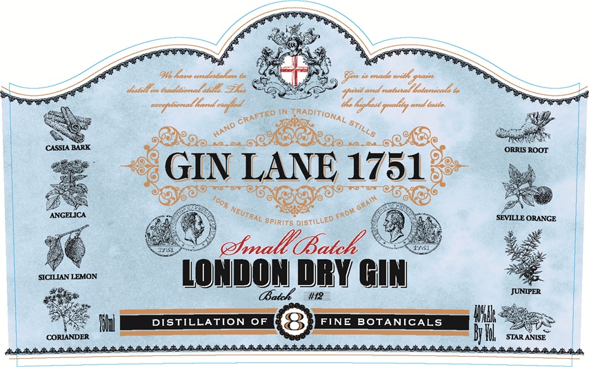 TABC label artwork for Gin Lane 1751 London Dry Gin