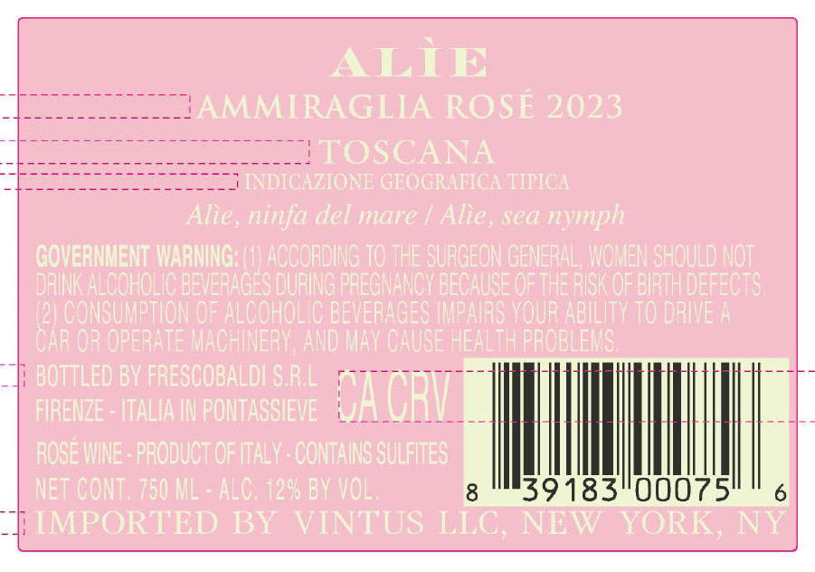 TABC label artwork for Ammiraglia Alie Rose