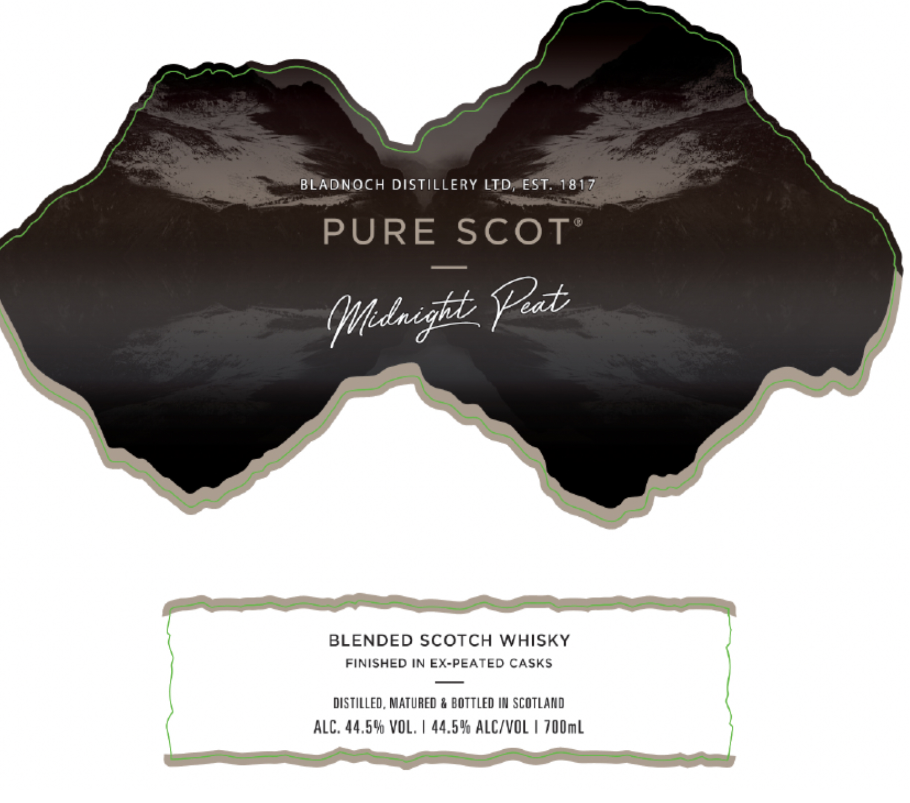 TABC label artwork for PURE SCOT MIDNIGHT PEAT WHISKY