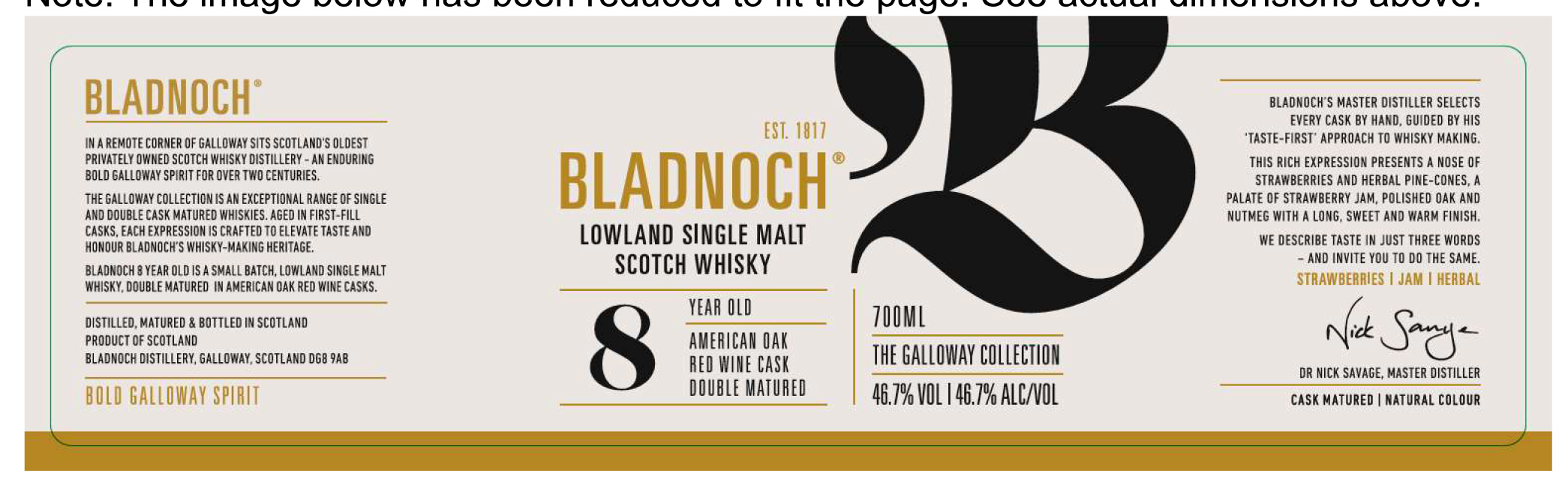 TABC label artwork for BLADNOCH 8YO