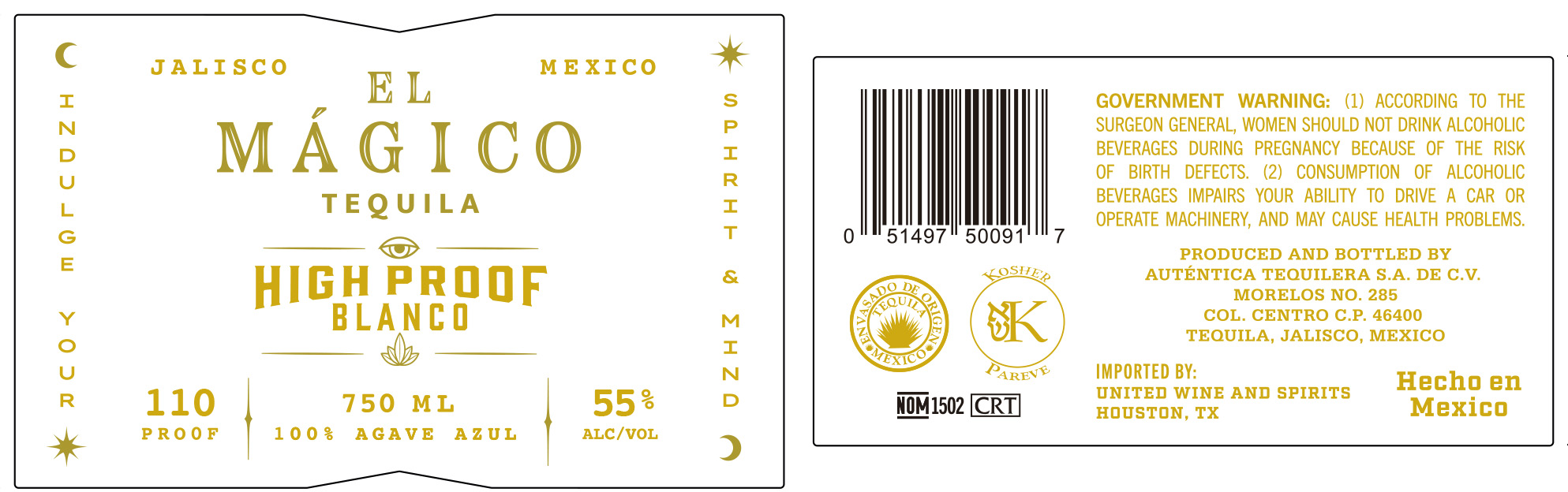 TABC label artwork for EL MAGICO BLANCO HIGH PROOF