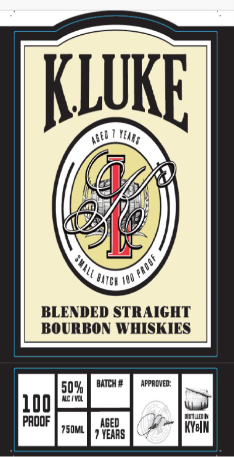 TABC label artwork for K.LUKE Small Batch 100 Proof Bourbon