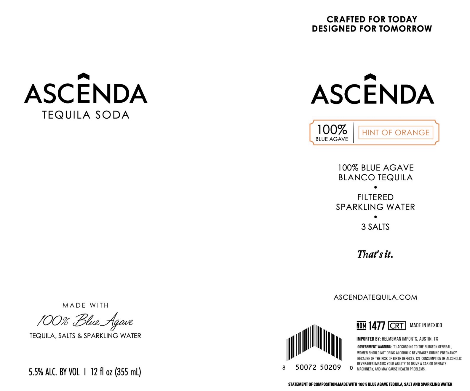 TABC label artwork for ASCENDA Tequila Soda