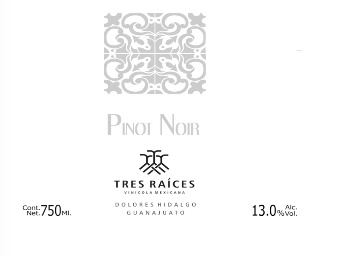 TABC label artwork for Tres Raices Pinot Noir