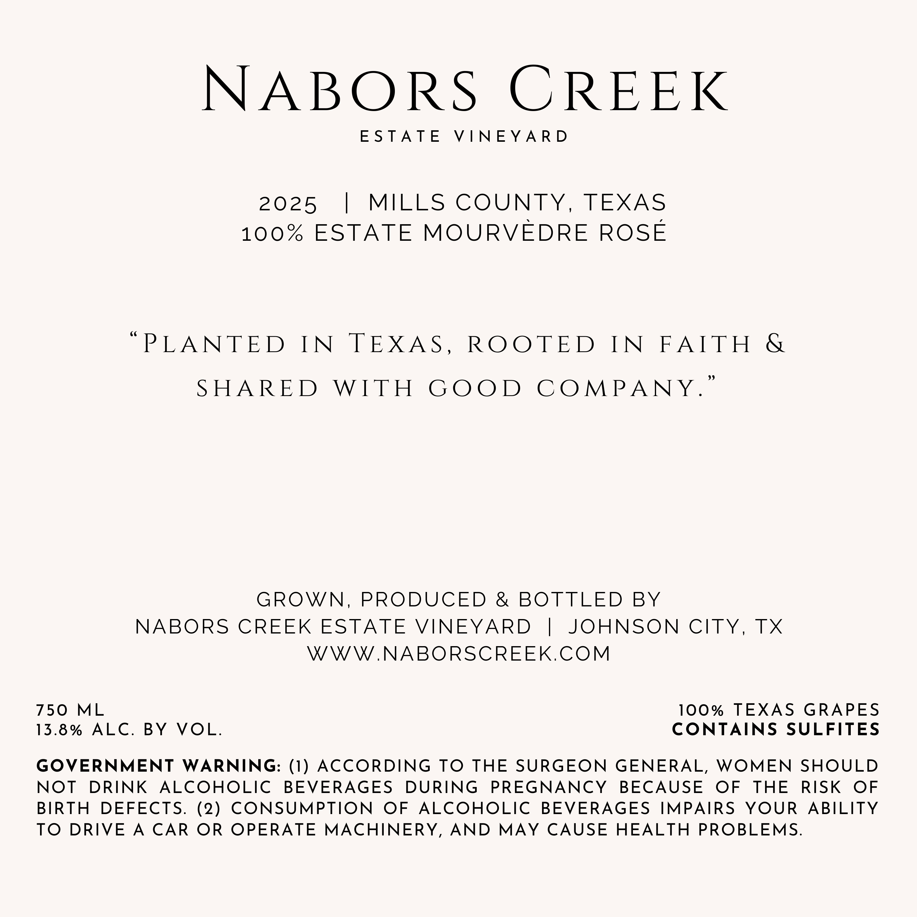 TABC label artwork for Nabors Creek Estate Vineyard Rose