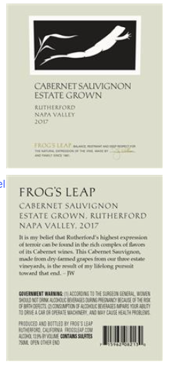 TABC label artwork for Frog's Leap Cabernet Sauvignon