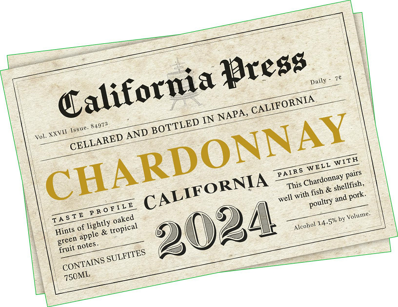 TABC label artwork for California Press Chardonnay