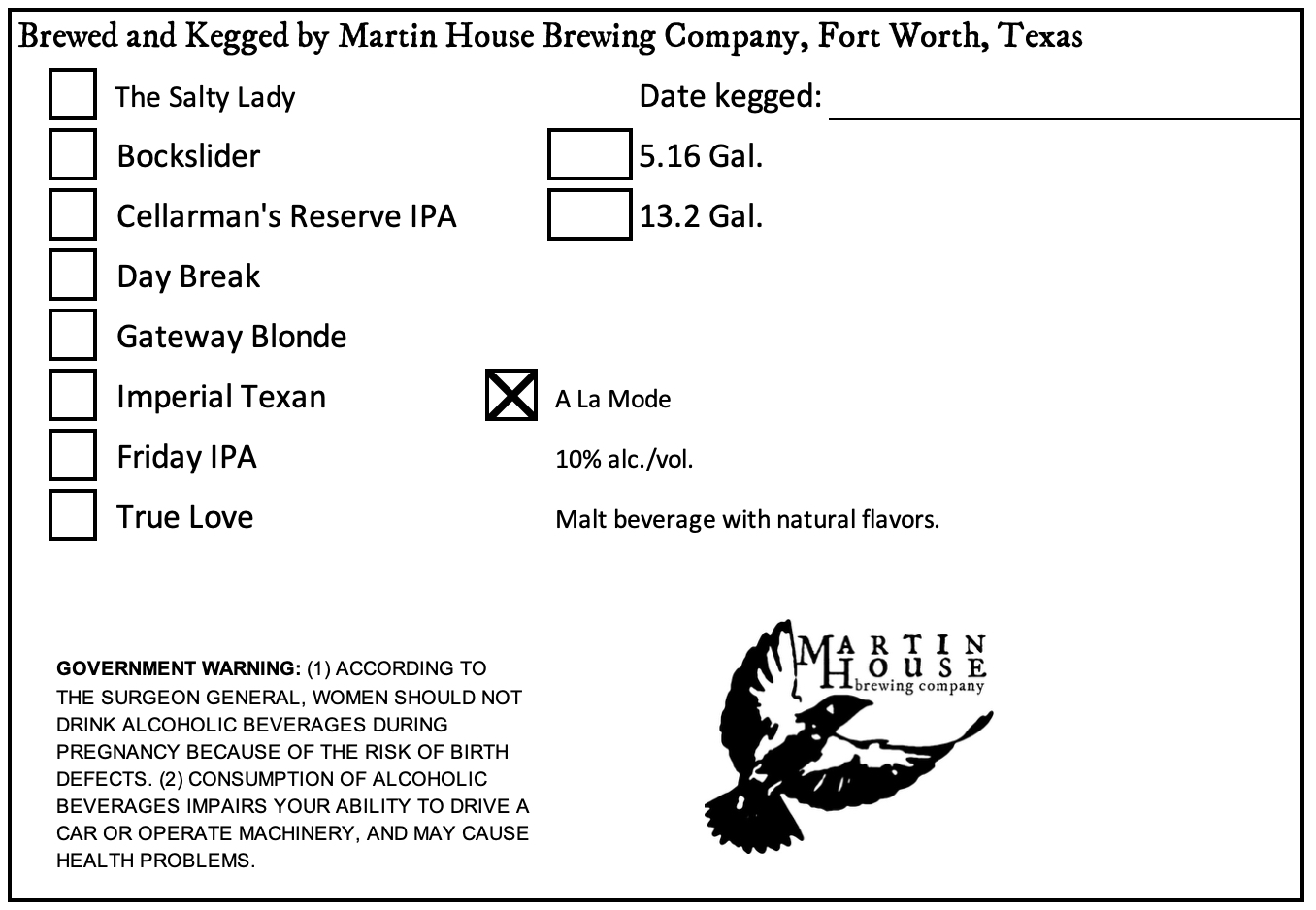 TABC label artwork for A La Mode Keg