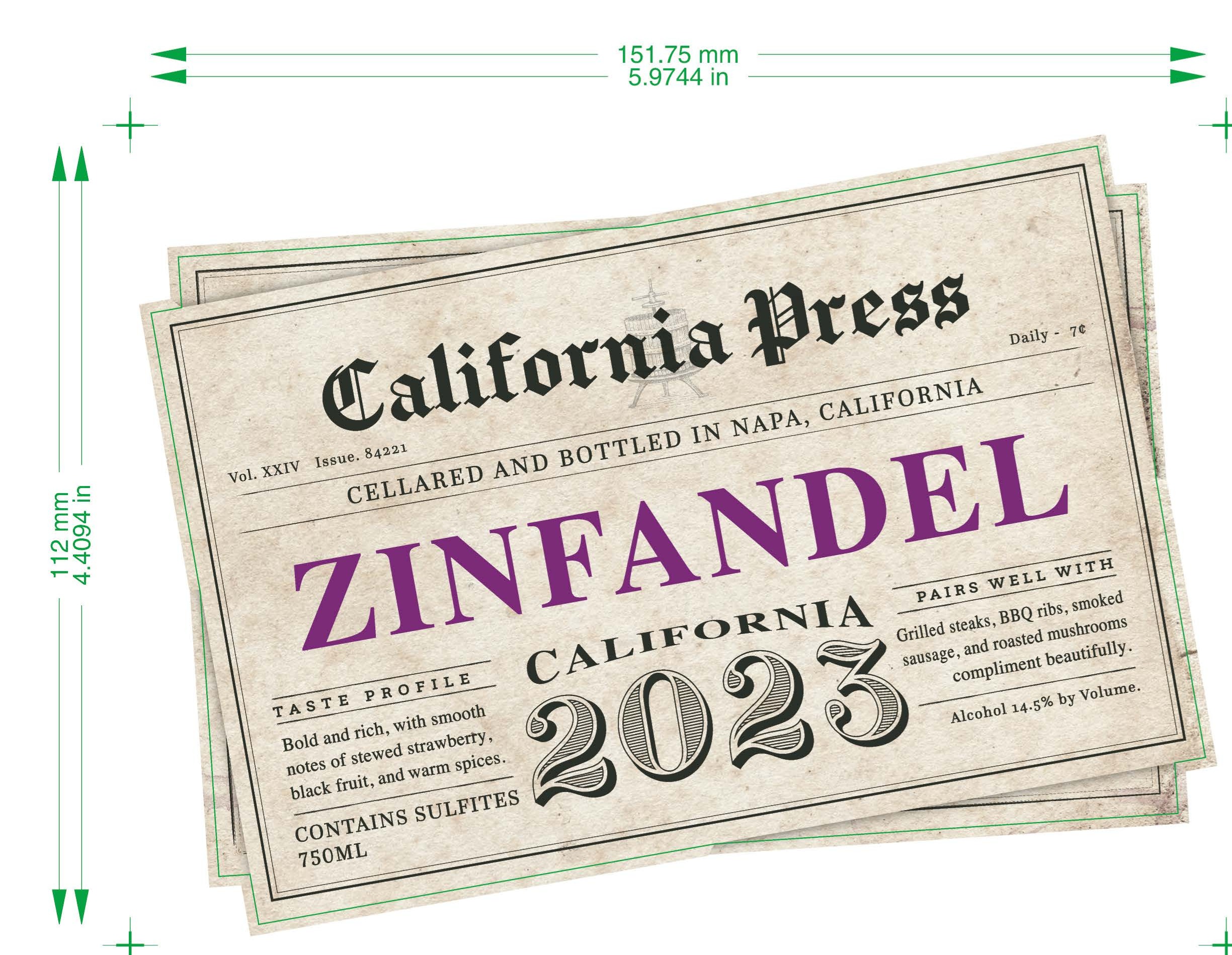 TABC label artwork for California Press Zinfandel