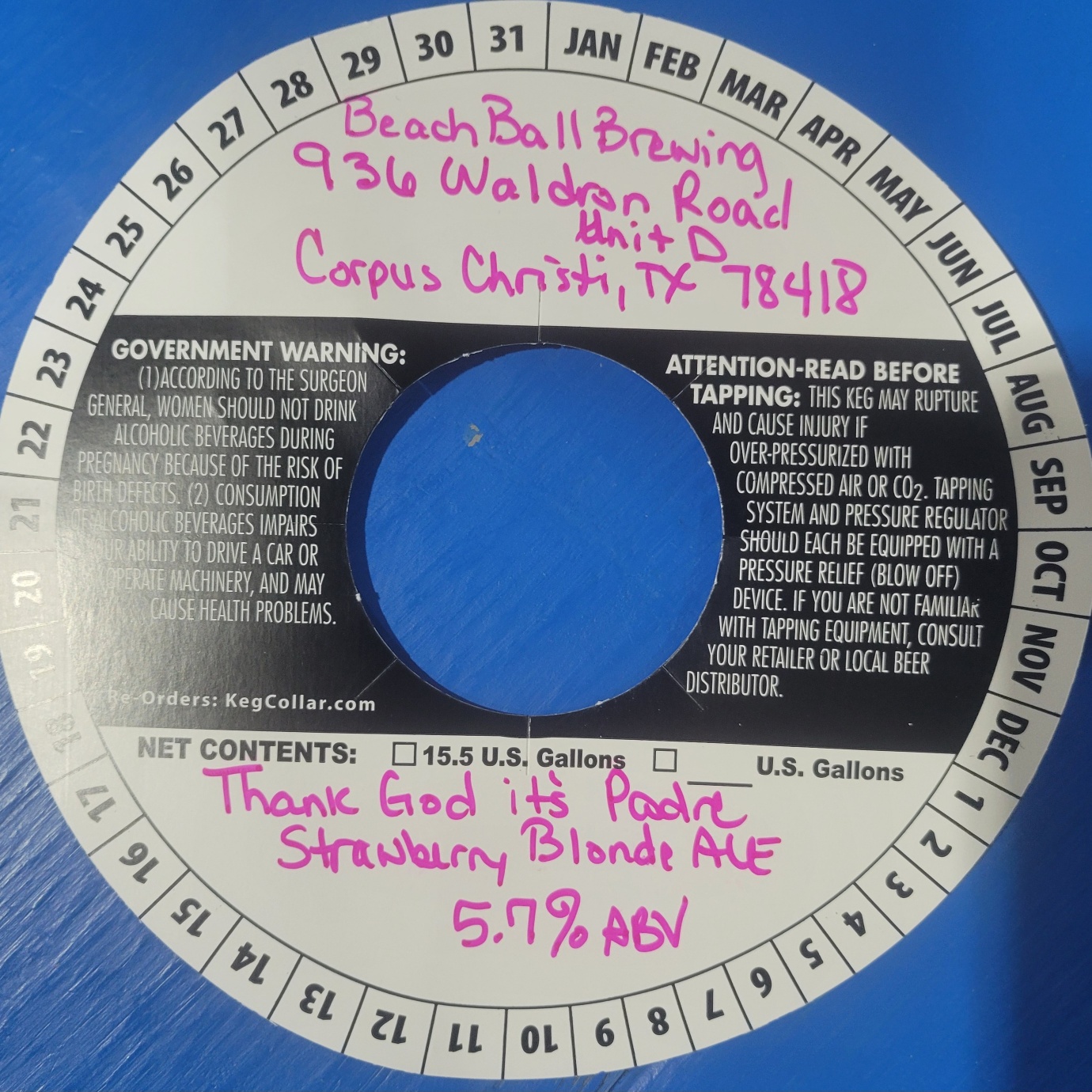 TABC label artwork for Thank God It's Padre Strawberry Blonde Ale