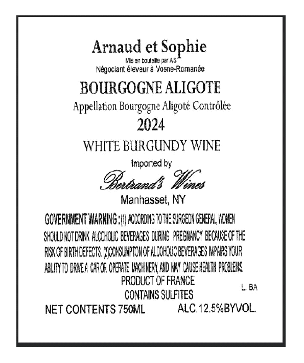 TABC label artwork for Arnaud et Sophie Bourgogne Aligote