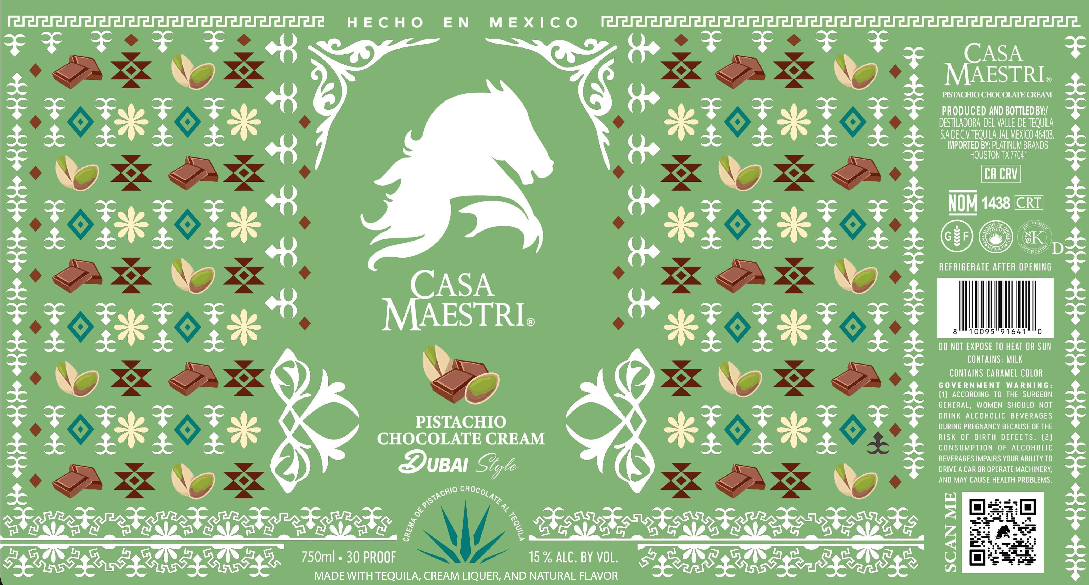 TABC label artwork for Casa Maestri Dubai Pistachio Chocolate Cream 750/6