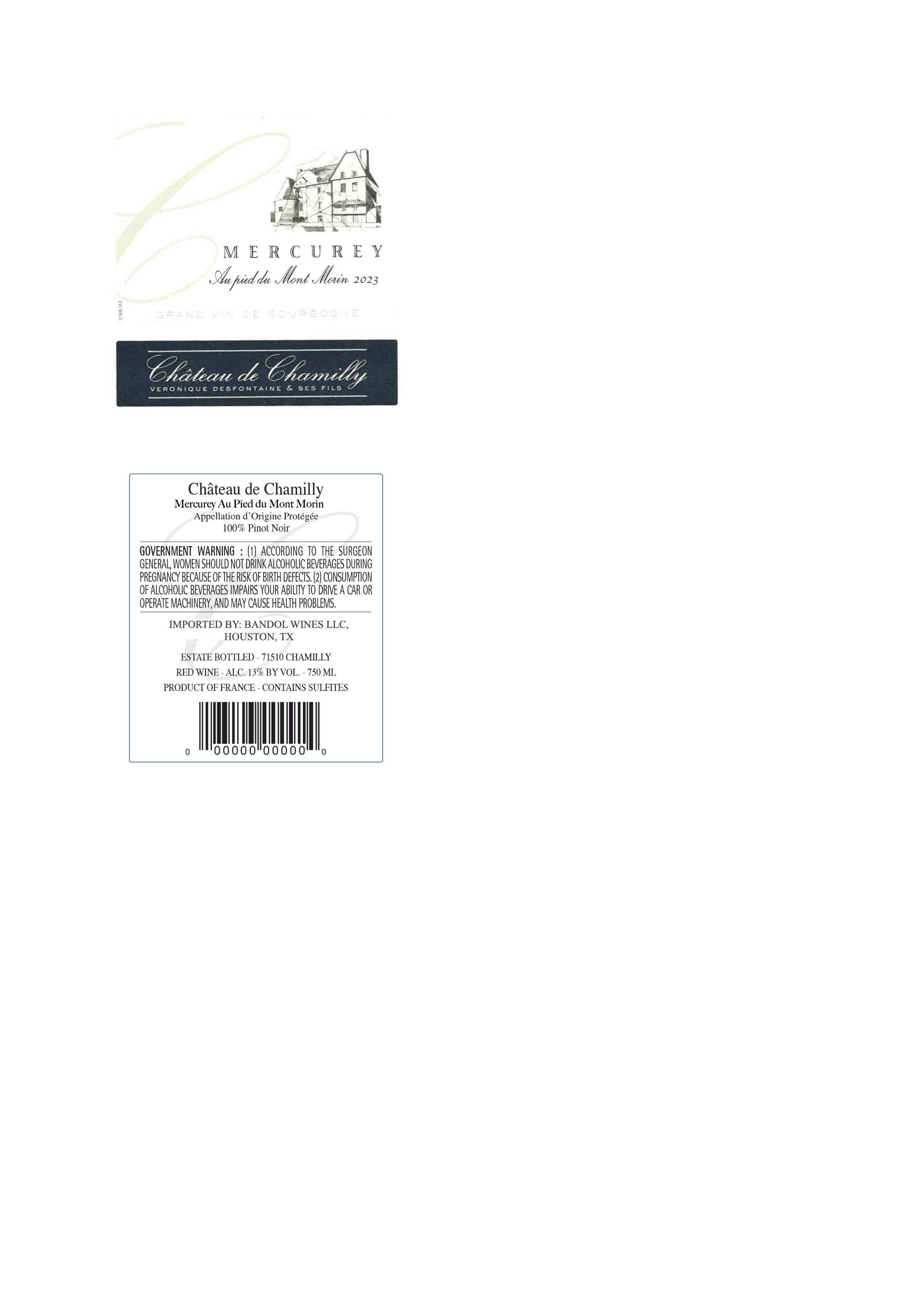 TABC label artwork for Chateau de Chamilly Mercurey Au Pied du Mont Morin