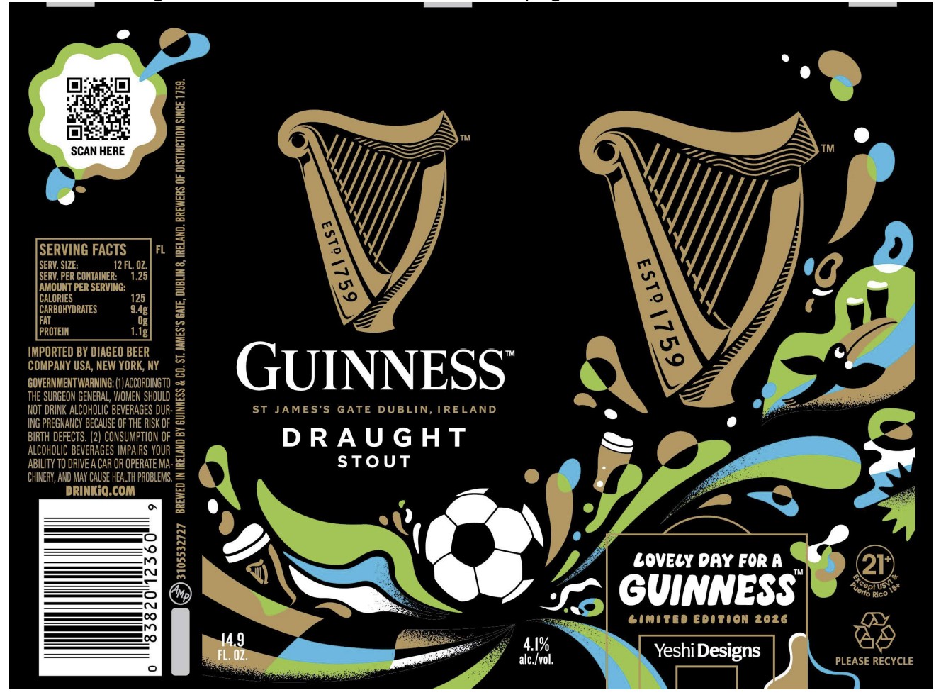 TABC label artwork for Guinness Draught LTO Soccer Label
