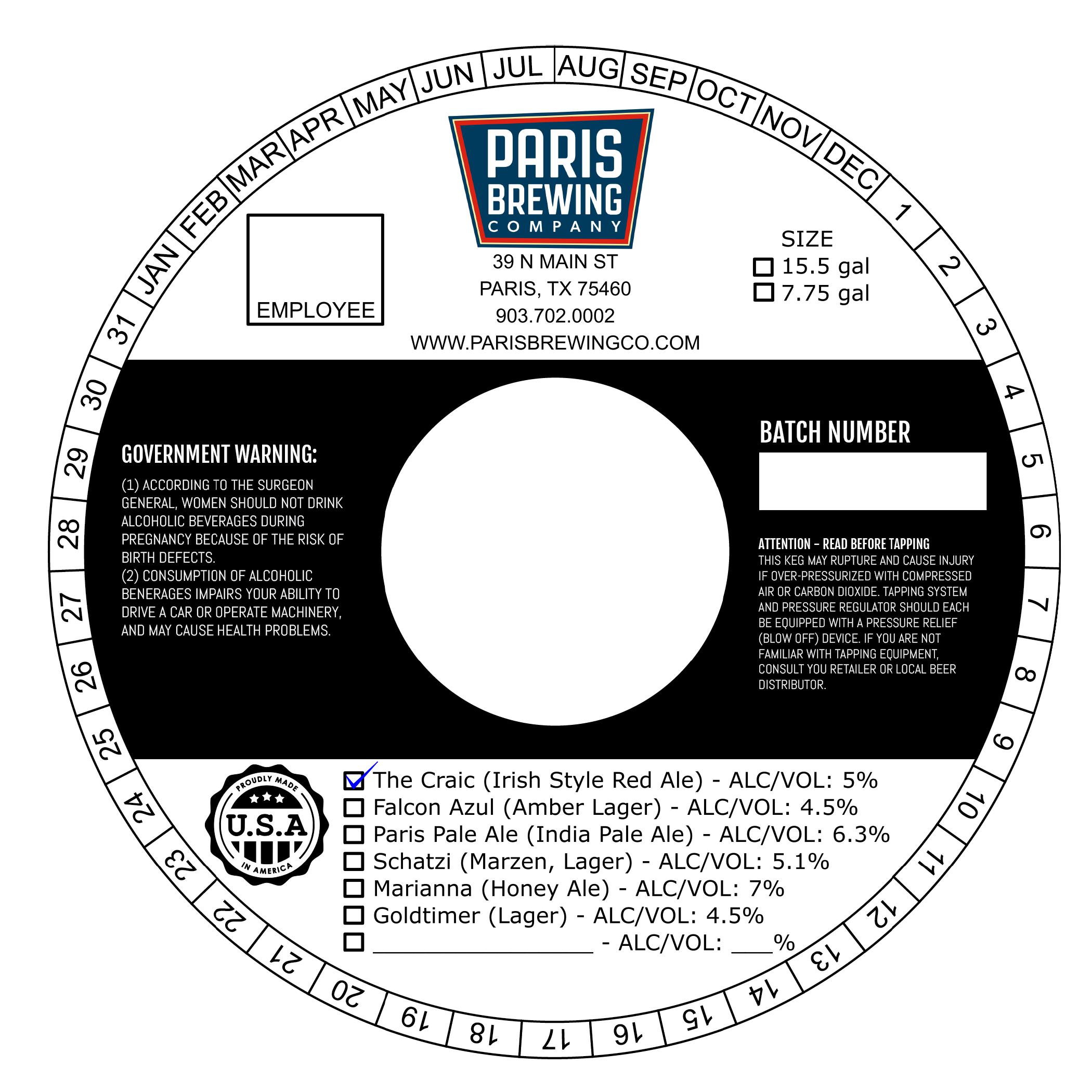 TABC label artwork for The Craic Irish Style Red Ale