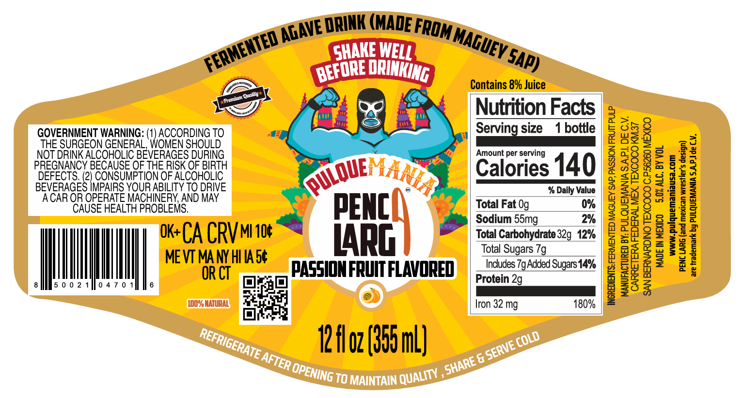 TABC label artwork for Pulquemania Penca Larga Passion Fruit Maguey Sap Drink