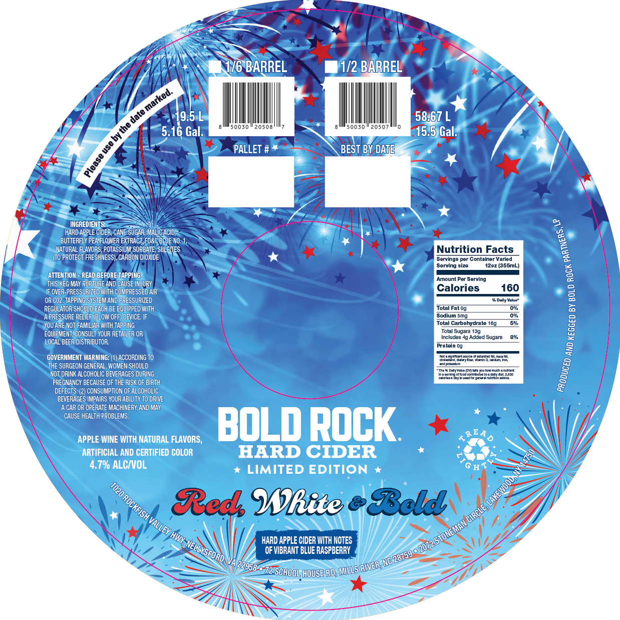 TABC label artwork for BOLD ROCK RED, WHITE AND BOLD KEGS