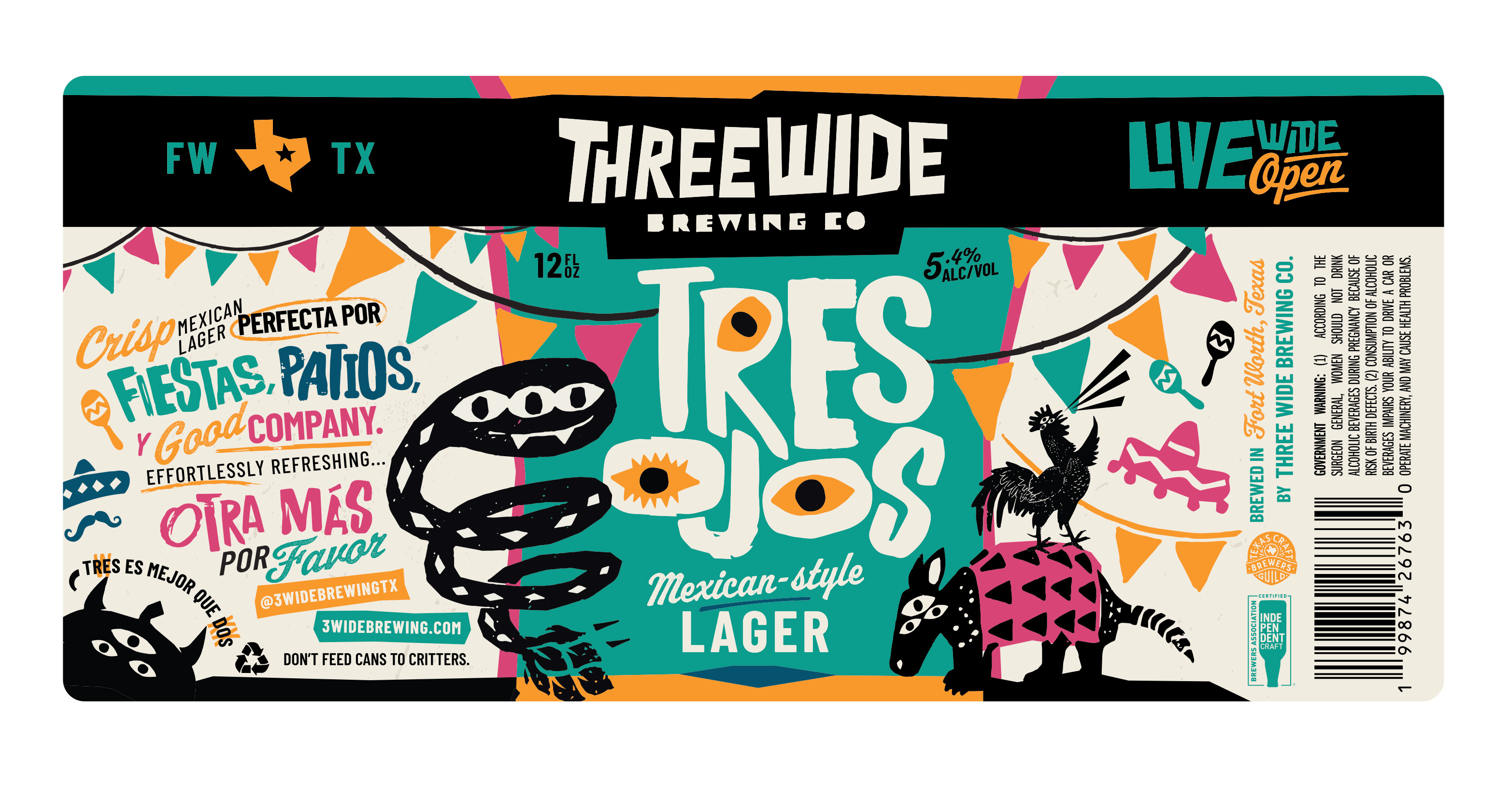 TABC label artwork for Tres Ojos