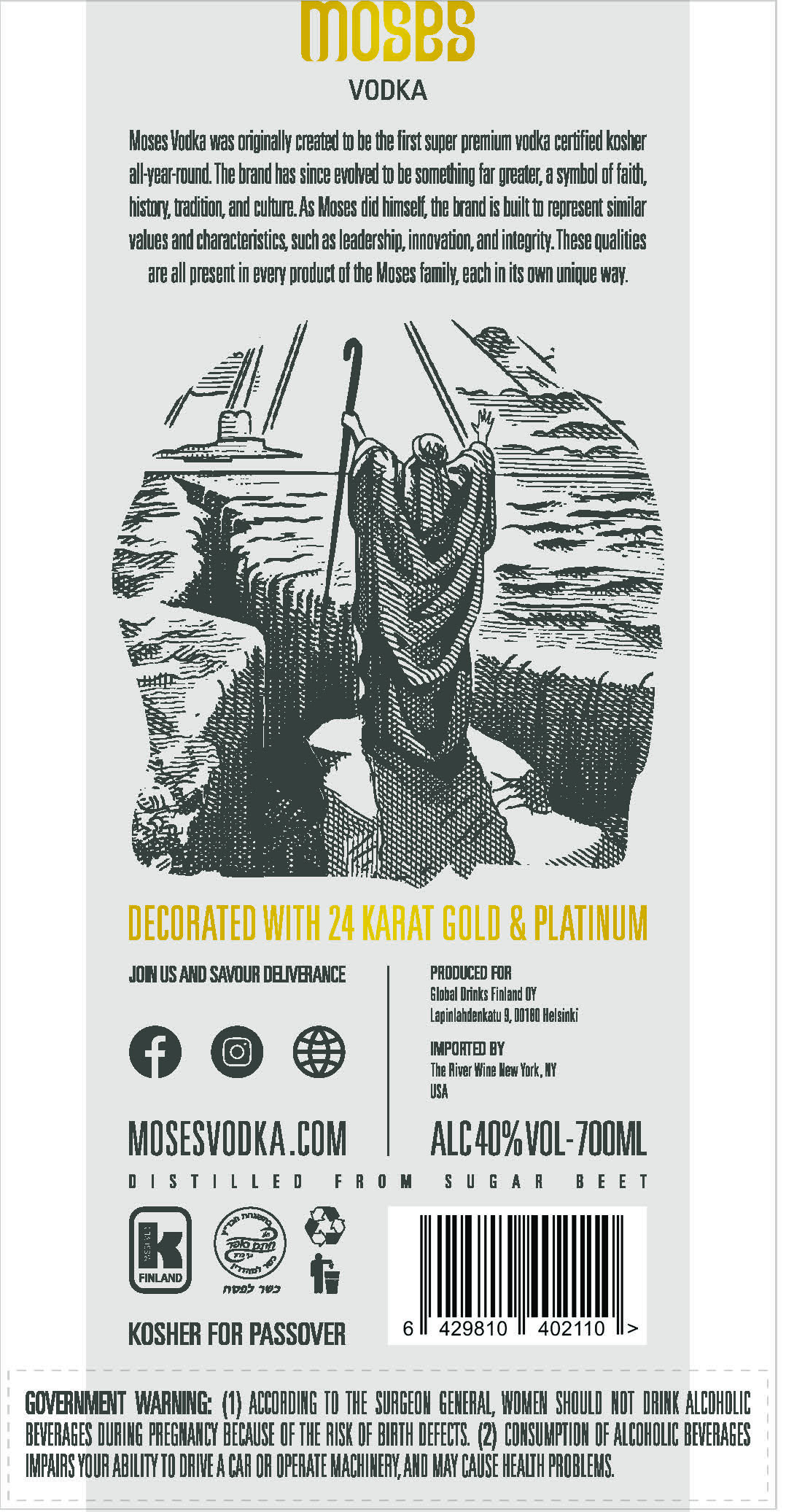 TABC label artwork for Moses Vodka