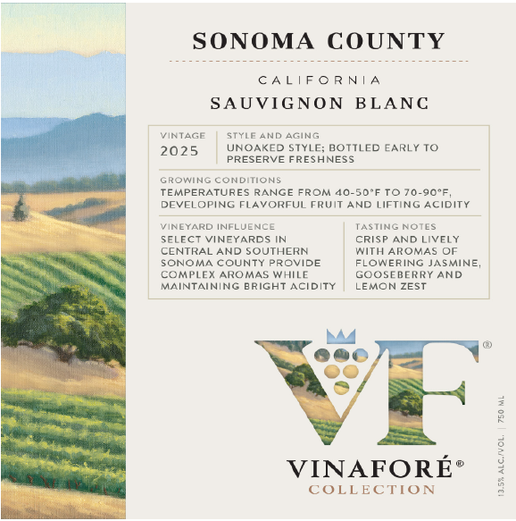 TABC label artwork for Vinafore Sonoma County Sauvignon Blanc