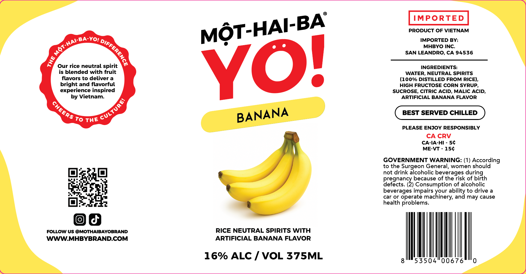 TABC label artwork for Mot-Hai-Ba-Yo! Banana Flavored Neutral Spirit
