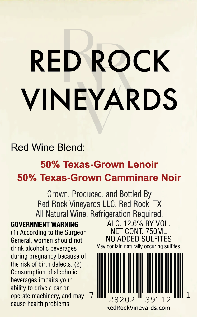 TABC label artwork for Texas Red Blend