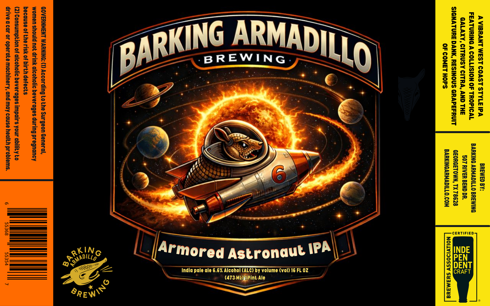 TABC label artwork for Armored Astronaut IPA