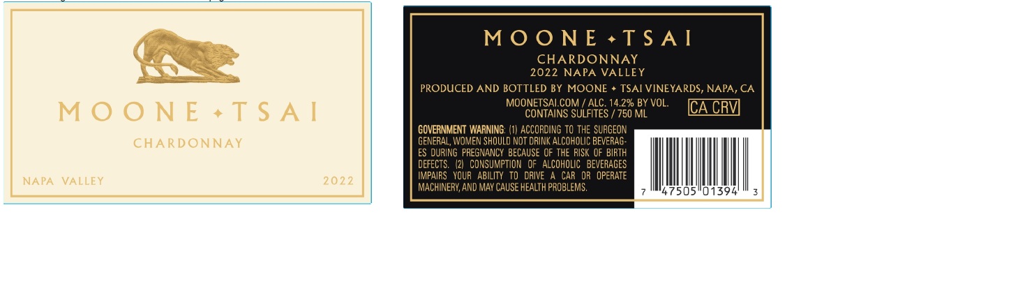 TABC label artwork for MOONE TSAI NAPA VALLEY CHARDONNAY