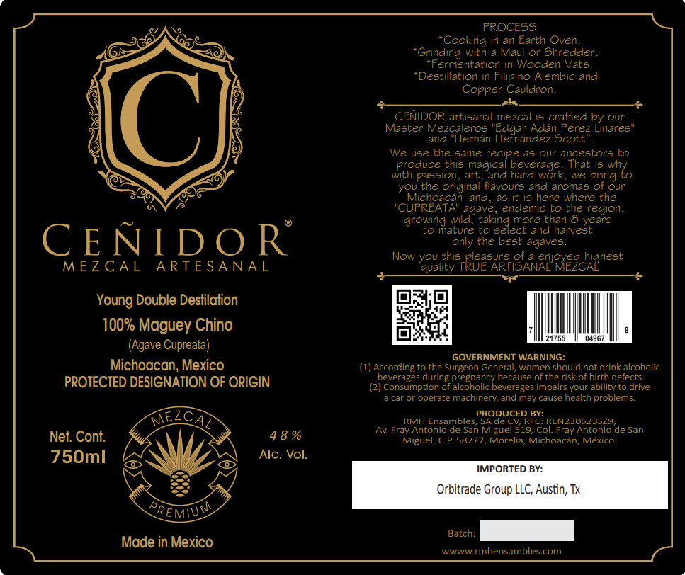 TABC label artwork for Cenidor Mezcal