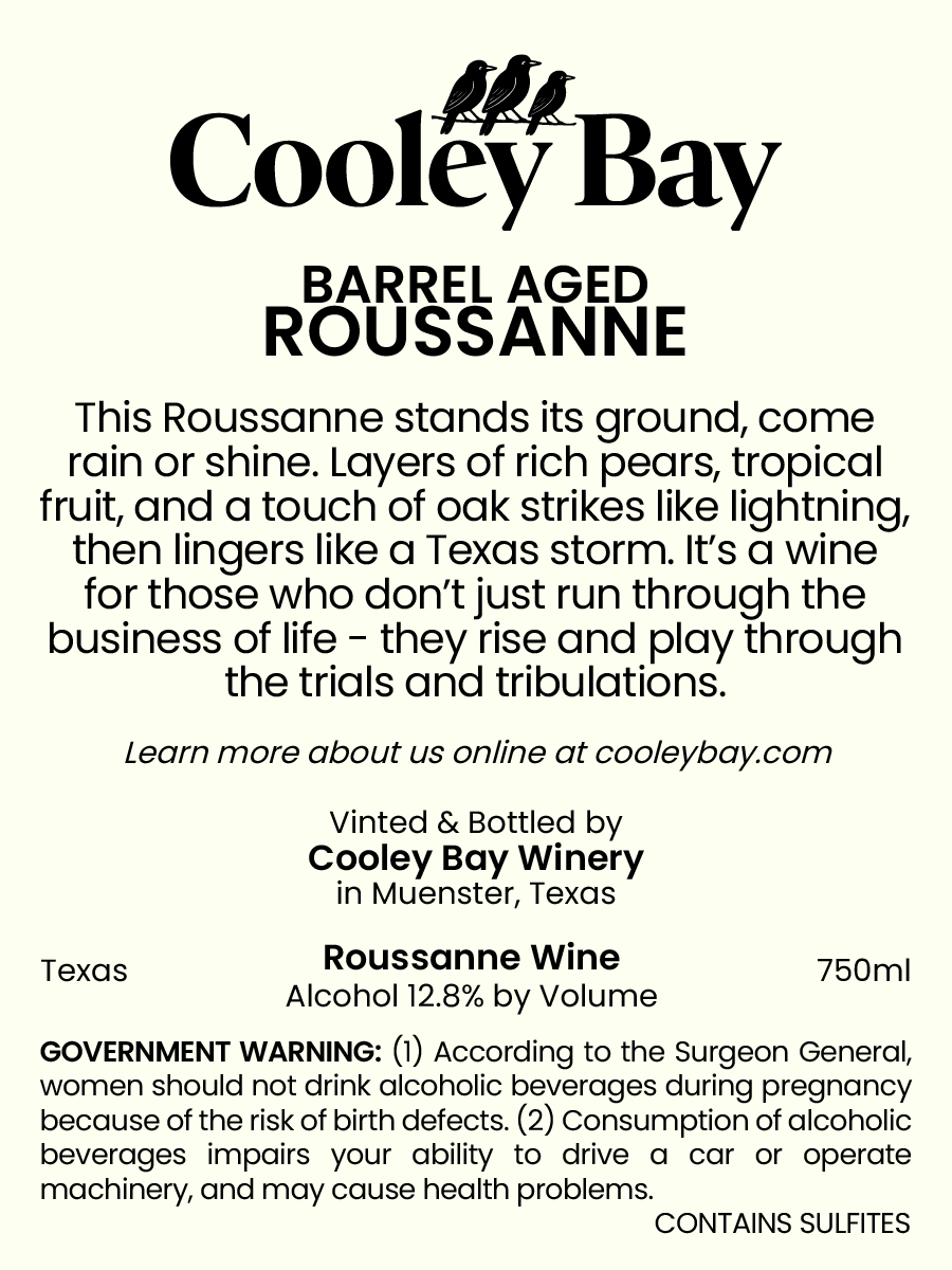 TABC label artwork for Barrel Aged Roussanne
