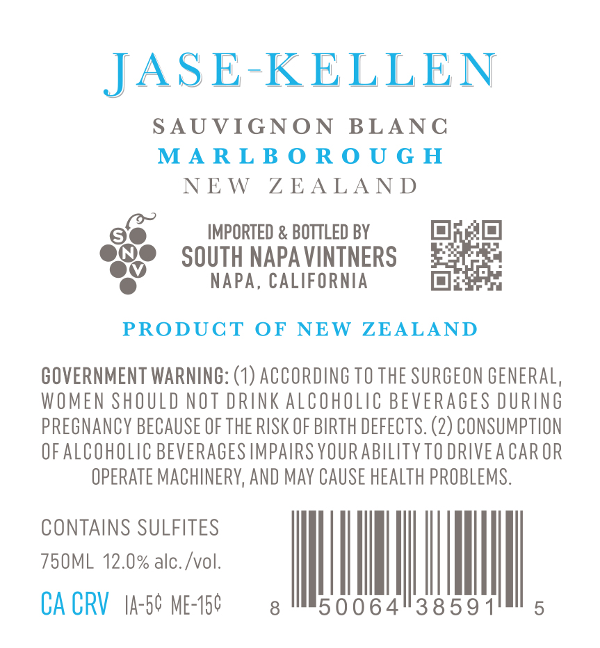 TABC label artwork for Jase-Kellen Sauvignon Blanc Marlborough New Zealand