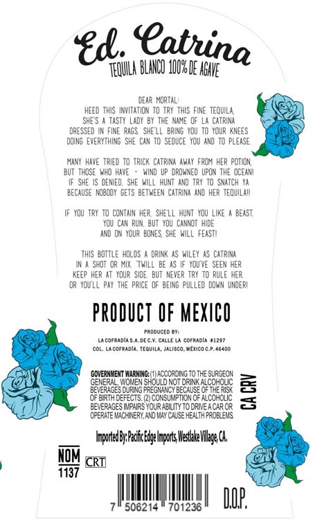 TABC label artwork for La Cofradia Ed. Catrina Blanco