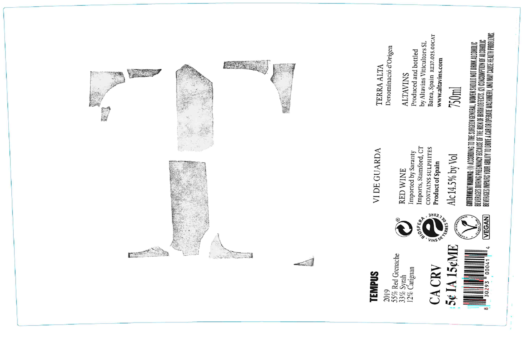 TABC label artwork for Altavins Terra Alta Tempus