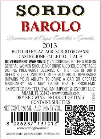 TABC label artwork for SORDO BAROLO