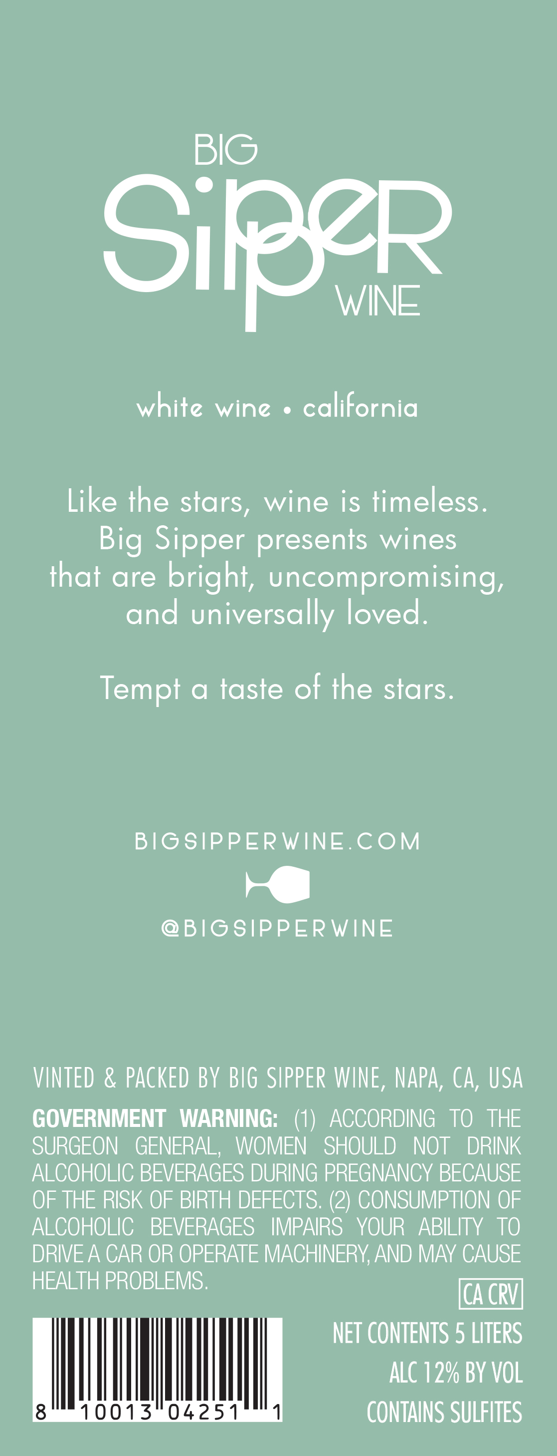 TABC label artwork for Big Sipper White Wine California Sauvignon Blanc Pinot Grigio