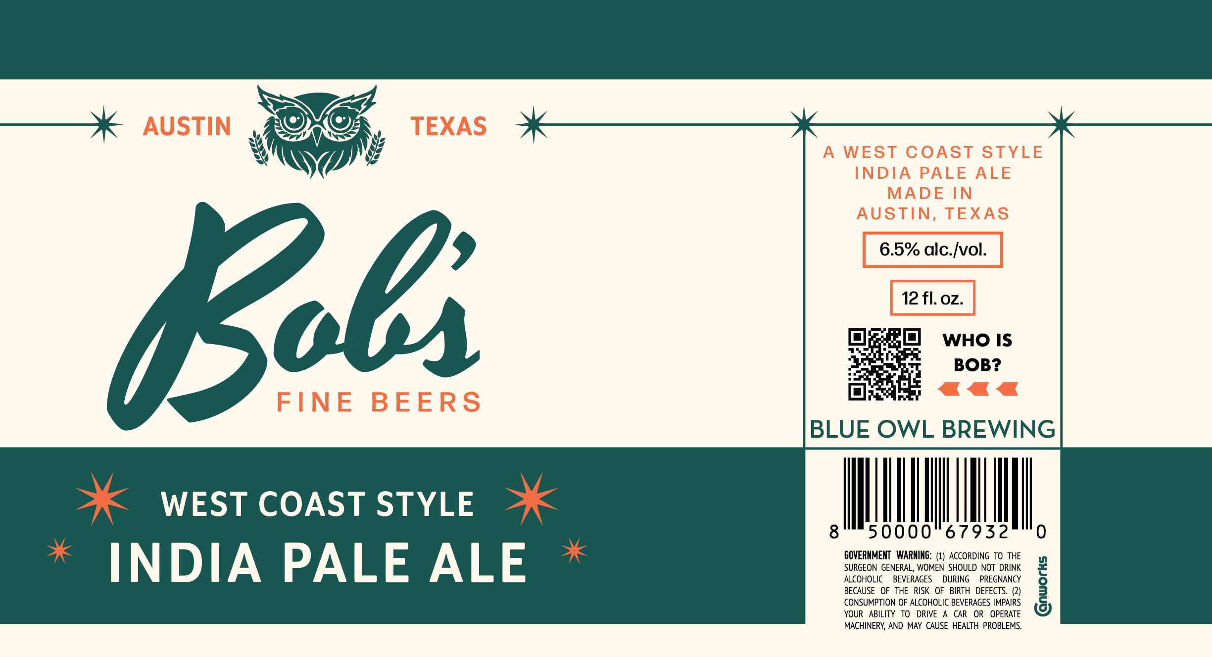 TABC label artwork for Bob's West Coast IPA