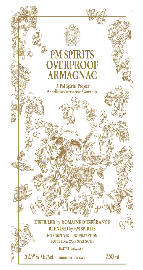 TABC label artwork for A PM Spirits Project Overproof Armagnac