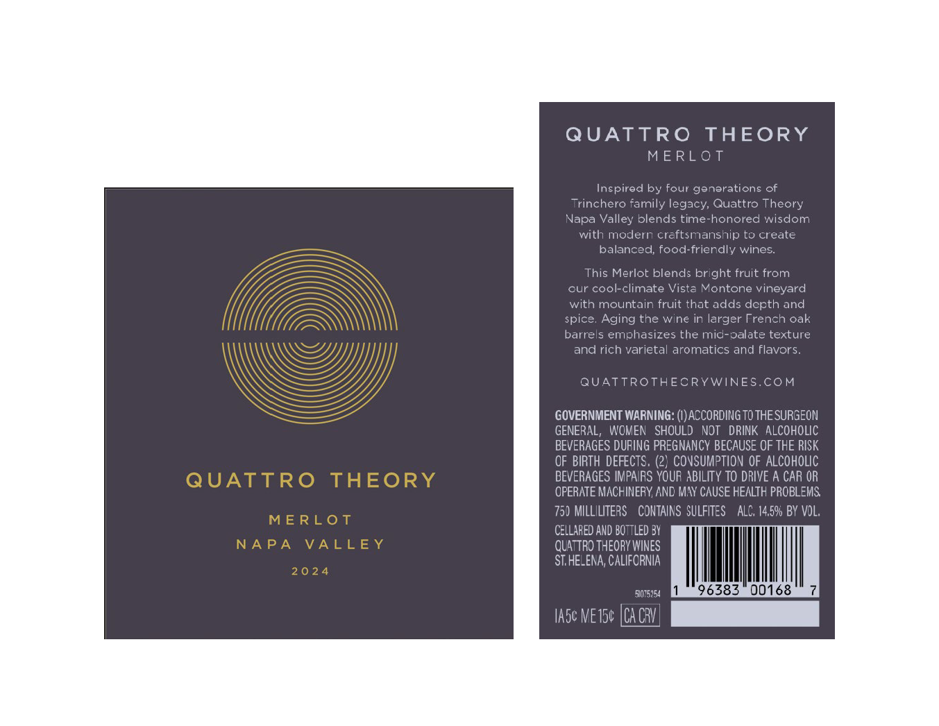 TABC label artwork for Quattro Theory Merlot Napa Valley