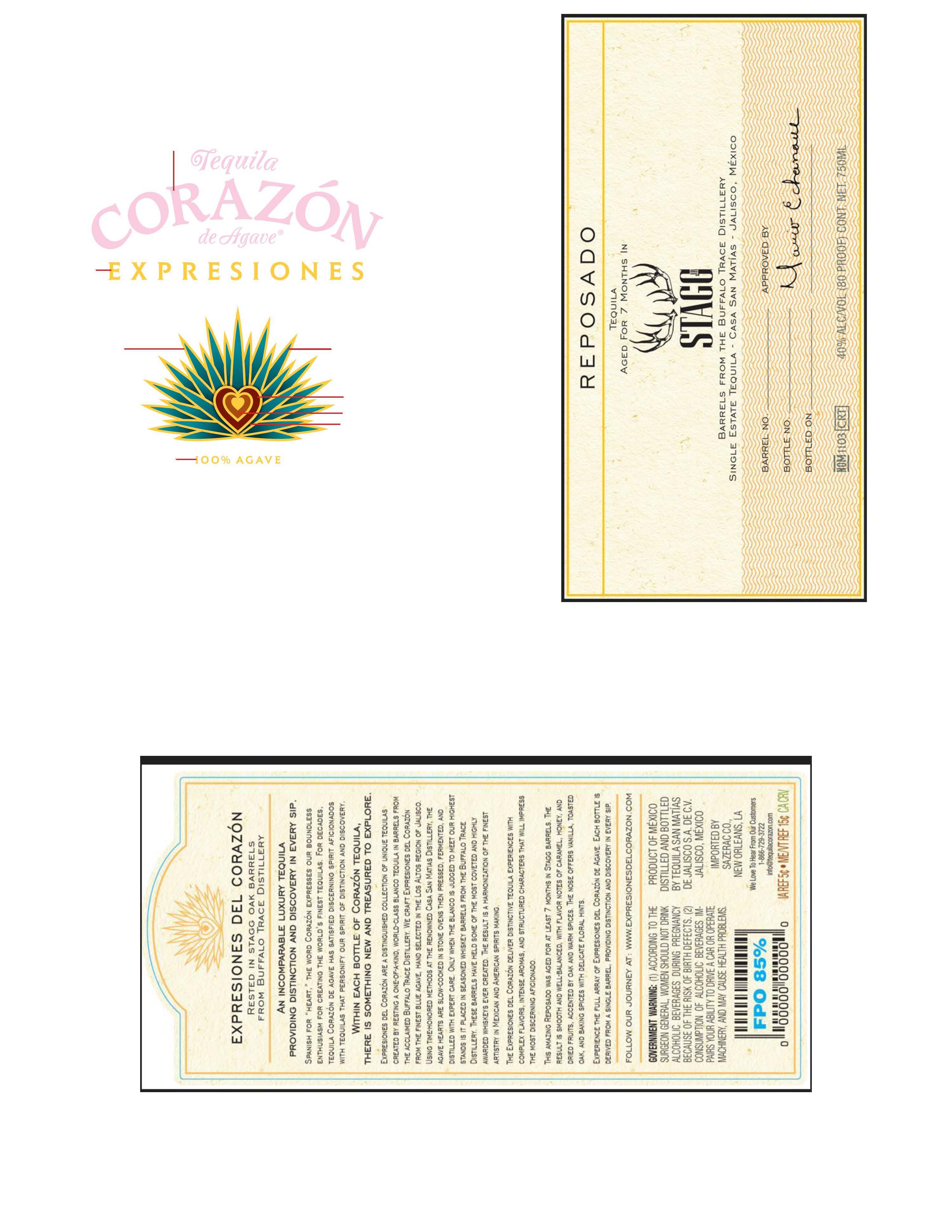 TABC label artwork for Corazon Expresiones Reposado Tequila Stagg