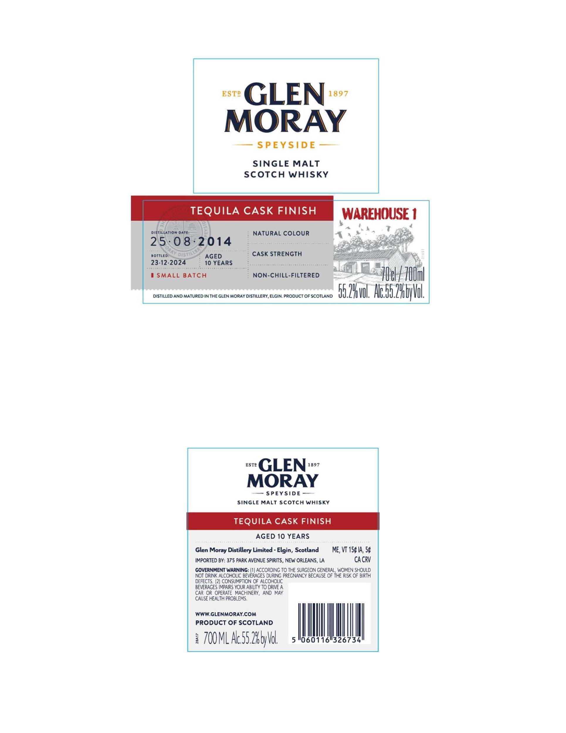 TABC label artwork for Glen Moray Single Malt Scotch Whisky Tequila Cask Finish