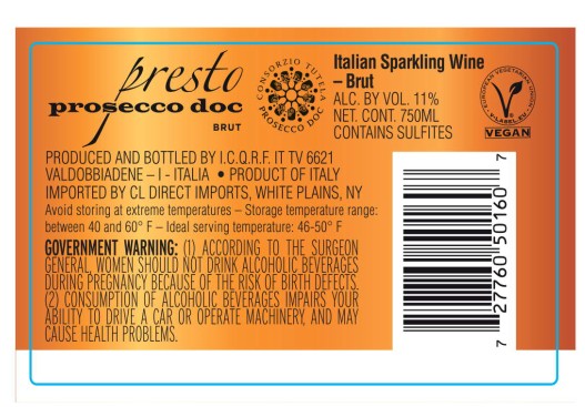 TABC label artwork for PRESTO PROSECCO DOC