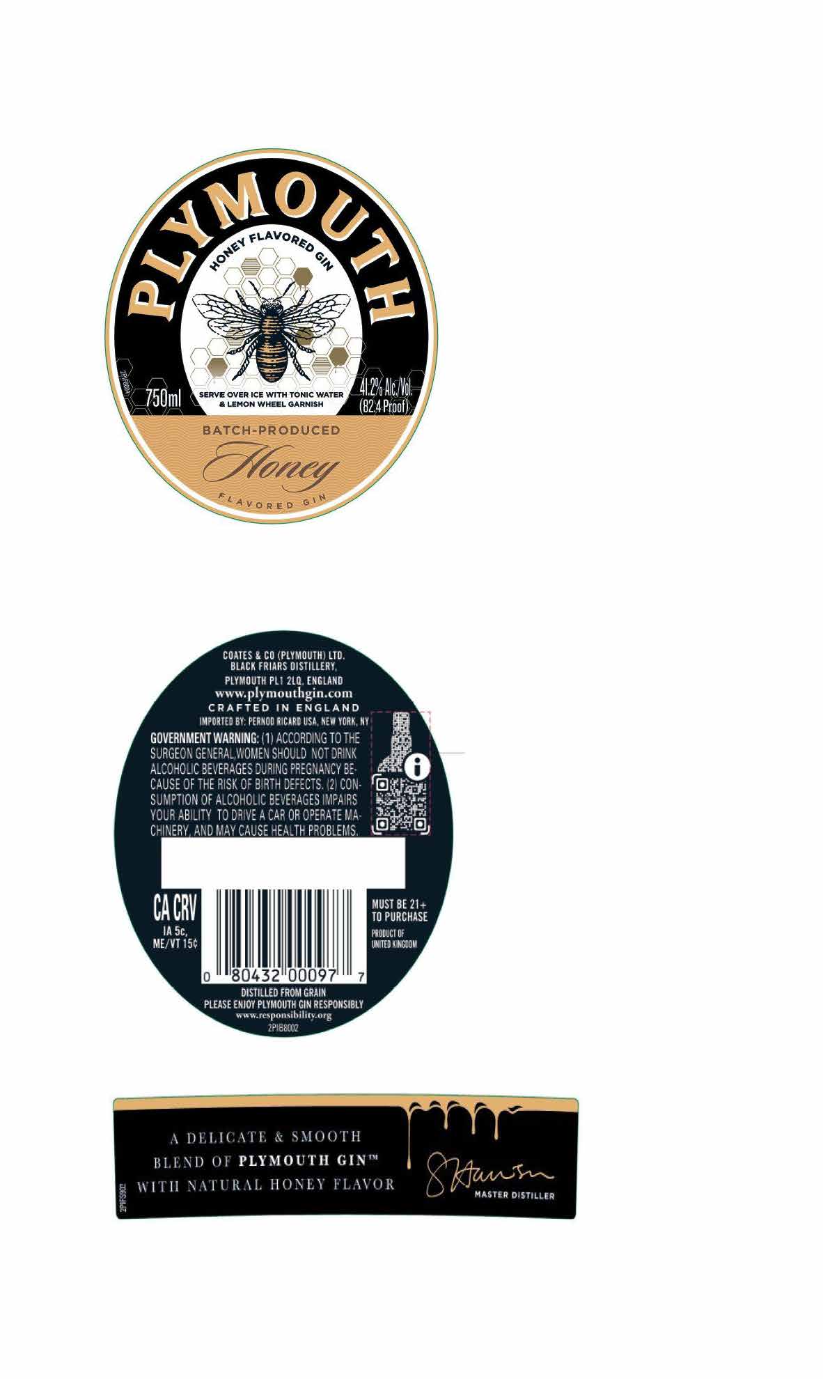 TABC label artwork for Plymouth Honey Gin